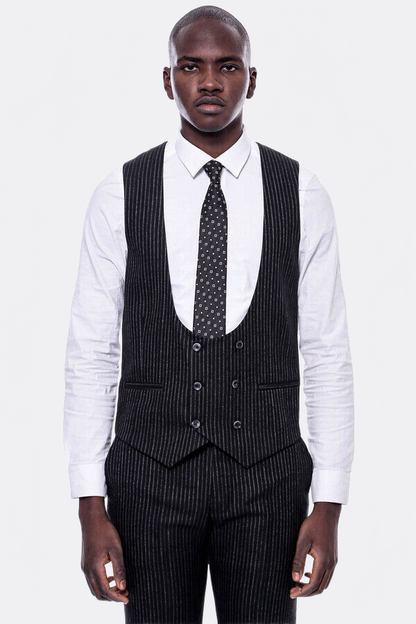 Striped Black Double Breasted Suit - Wessi