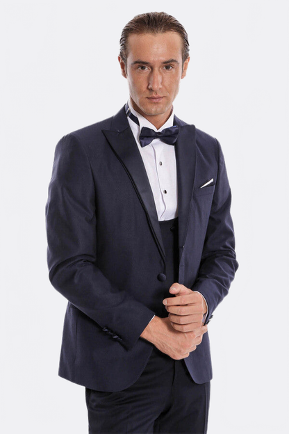 Navy Blue Vested Tuxedo - Wessi