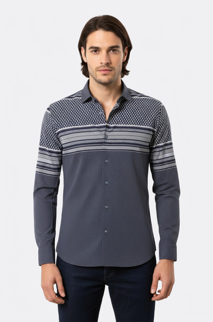 Patterned Navy Blue Men Shirt - Wessi