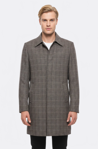Brown Checked Hidden Button Coat - Wessi