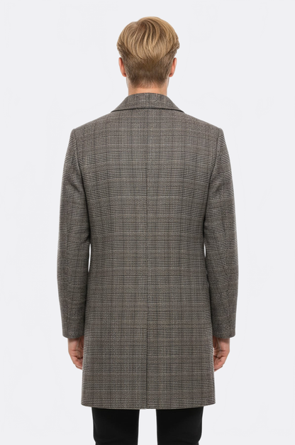Brown Checked Hidden Button Coat - Wessi