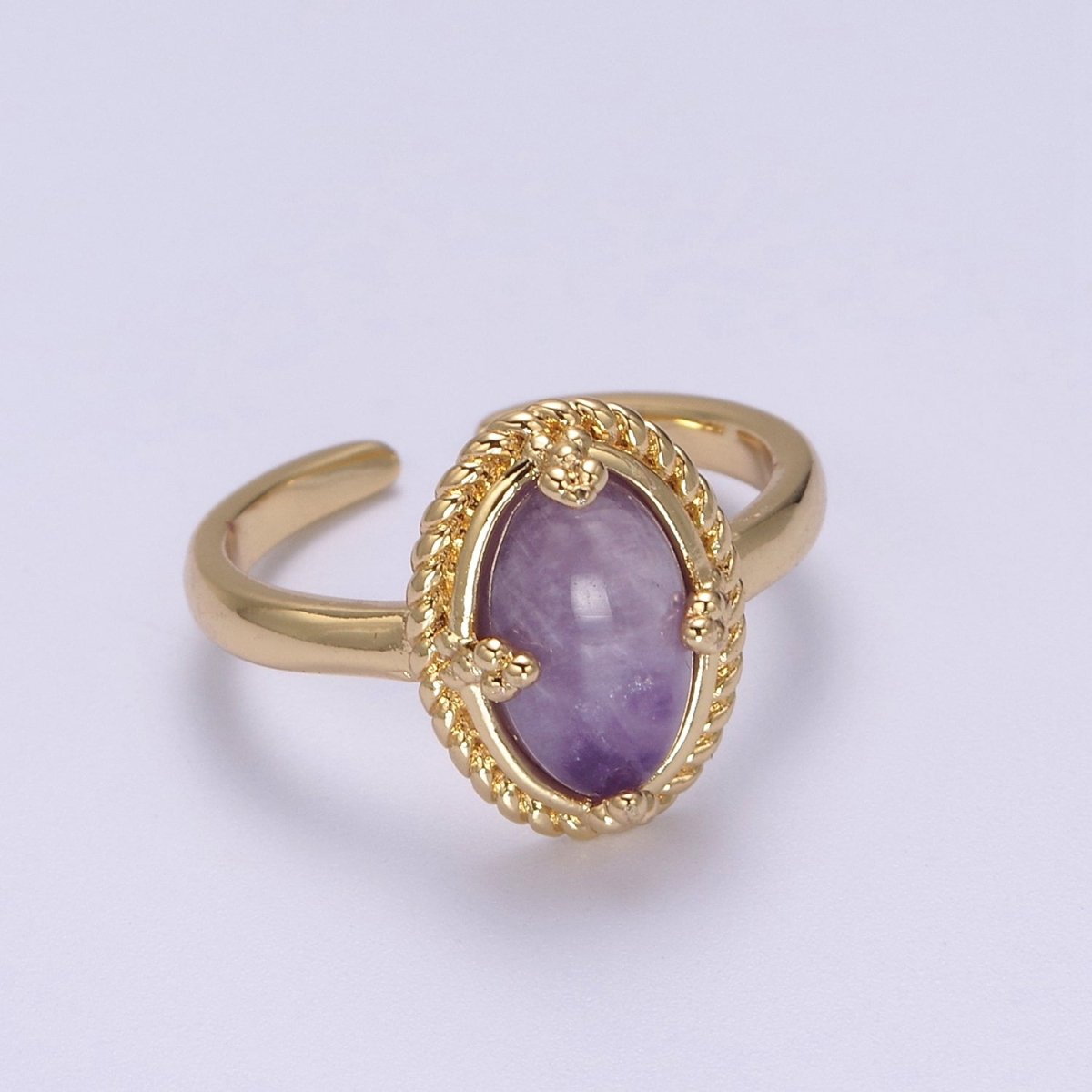 Oval-Cut Amethyst Gemstone Statement 24K Gold Filled Statement Ring U-292