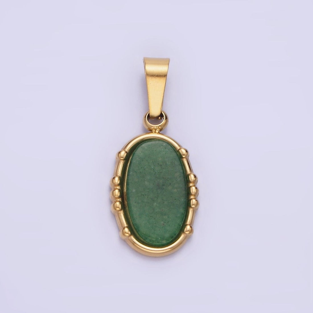 Oval Green Aventurine Pendant Natural Stone Waterproof Gold Stainless Steel Drop Pendant  P-1393