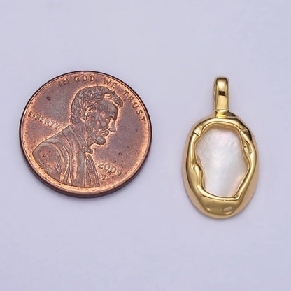 Oval Shell Pearl Hammered Framed Pendant in Gold &amp; Silver | AA093 AA094