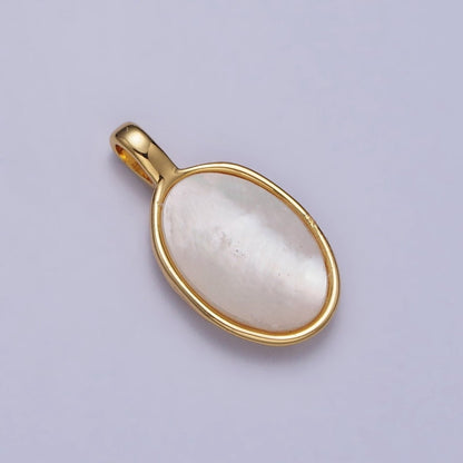 Oval Shell Pearl Hammered Framed Pendant in Gold &amp; Silver | AA093 AA094