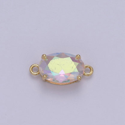 Oval Solitaire CZ Birthstone Charm Connector Geometric Diamond Cut Dainty Cubic Zirconia Connector for Necklace Earring Supply F-661-F-673
