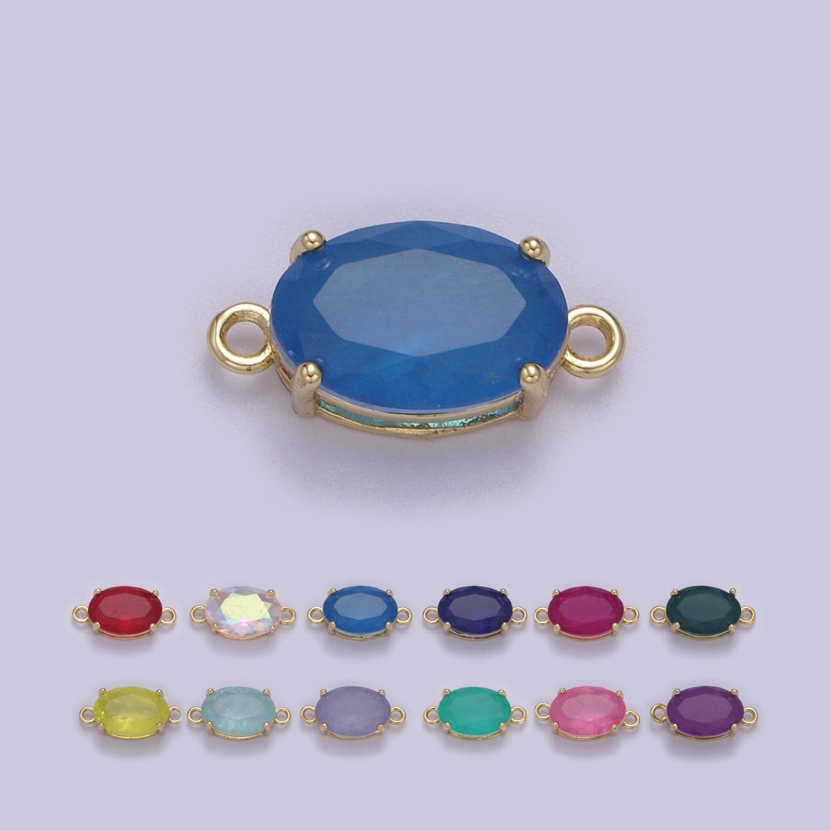 Oval Solitaire CZ Birthstone Charm Connector Geometric Diamond Cut Dainty Cubic Zirconia Connector for Necklace Earring Supply F-661-F-673