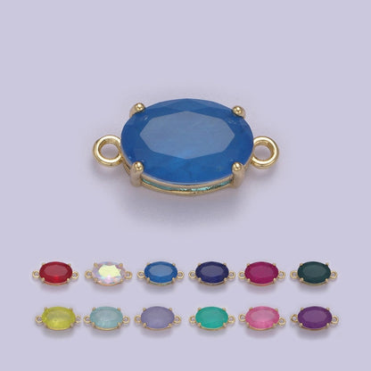 Oval Solitaire CZ Birthstone Charm Connector Geometric Diamond Cut Dainty Cubic Zirconia Connector for Necklace Earring Supply F-661-F-673