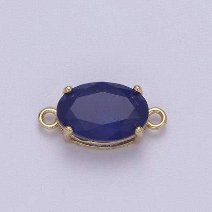Oval Solitaire CZ Birthstone Charm Connector Geometric Diamond Cut Dainty Cubic Zirconia Connector for Necklace Earring Supply F-661-F-673