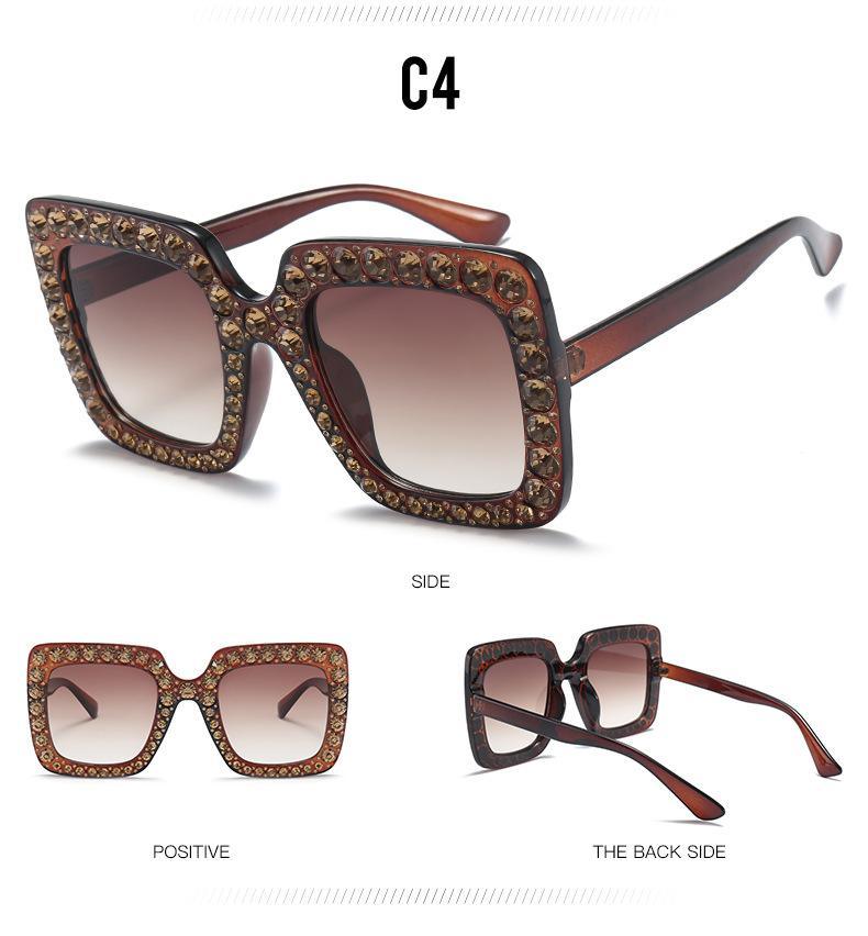Oversized Sunglasses Square Diamond Sunglasses Women Retro Sunglasses Luxury &amp; Diamond Square Shape Sunglasses For Women Branded Attractive Any Size Crystal Sun Glasses For Ladies Gradient Classic Mirror &amp; Decent Shades