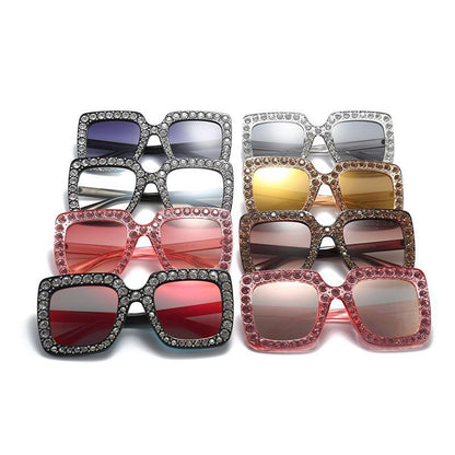 Oversized Sunglasses Square Diamond Sunglasses Women Retro Sunglasses Luxury &amp; Diamond Square Shape Sunglasses For Women Branded Attractive Any Size Crystal Sun Glasses For Ladies Gradient Classic Mirror &amp; Decent Shades
