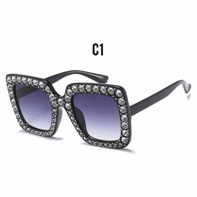 Oversized Sunglasses Square Diamond Sunglasses Women Retro Sunglasses Luxury &amp; Diamond Square Shape Sunglasses For Women Branded Attractive Any Size Crystal Sun Glasses For Ladies Gradient Classic Mirror &amp; Decent Shades