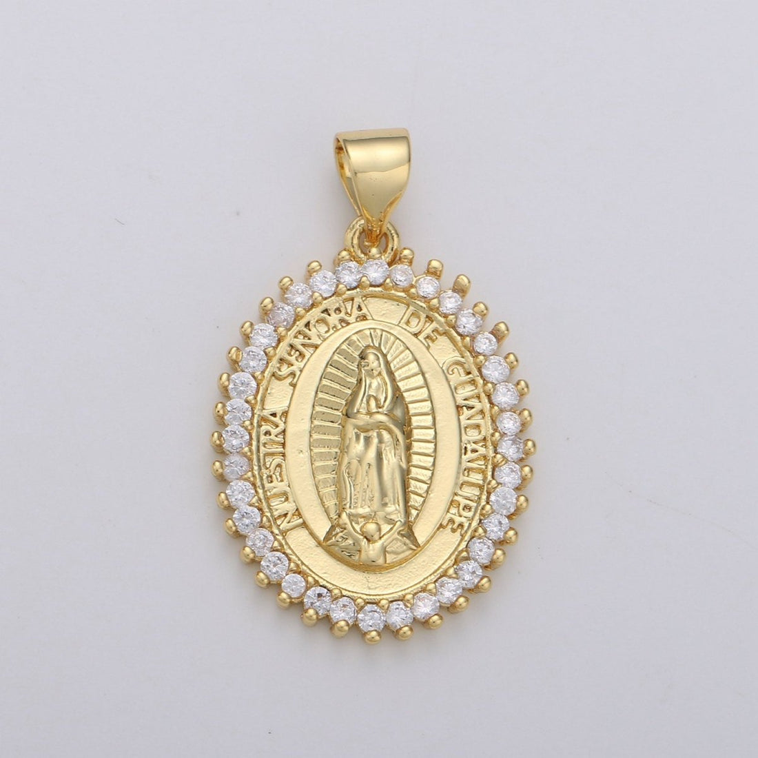 Overstock Clearance 24k Gold Filled Virgin Mary Pendant Necklace Pink Micro Pave Virgen de Guadalupe Medallion Pendant for Necklace Religious Jewelry Supply I-649 I-650