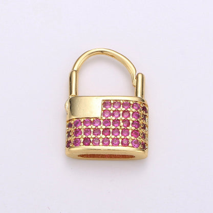 Padlock Earrings, Gold Lock Hoop Earring, Micro Pave Padlock Hoops, Gold Lock Earrings, Green Pink CZ Padlock Earring K-710 K-711