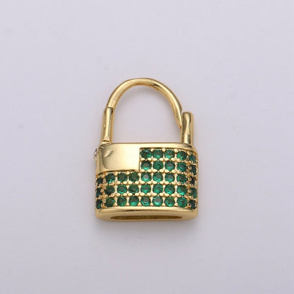 Padlock Earrings, Gold Lock Hoop Earring, Micro Pave Padlock Hoops, Gold Lock Earrings, Green Pink CZ Padlock Earring K-710 K-711
