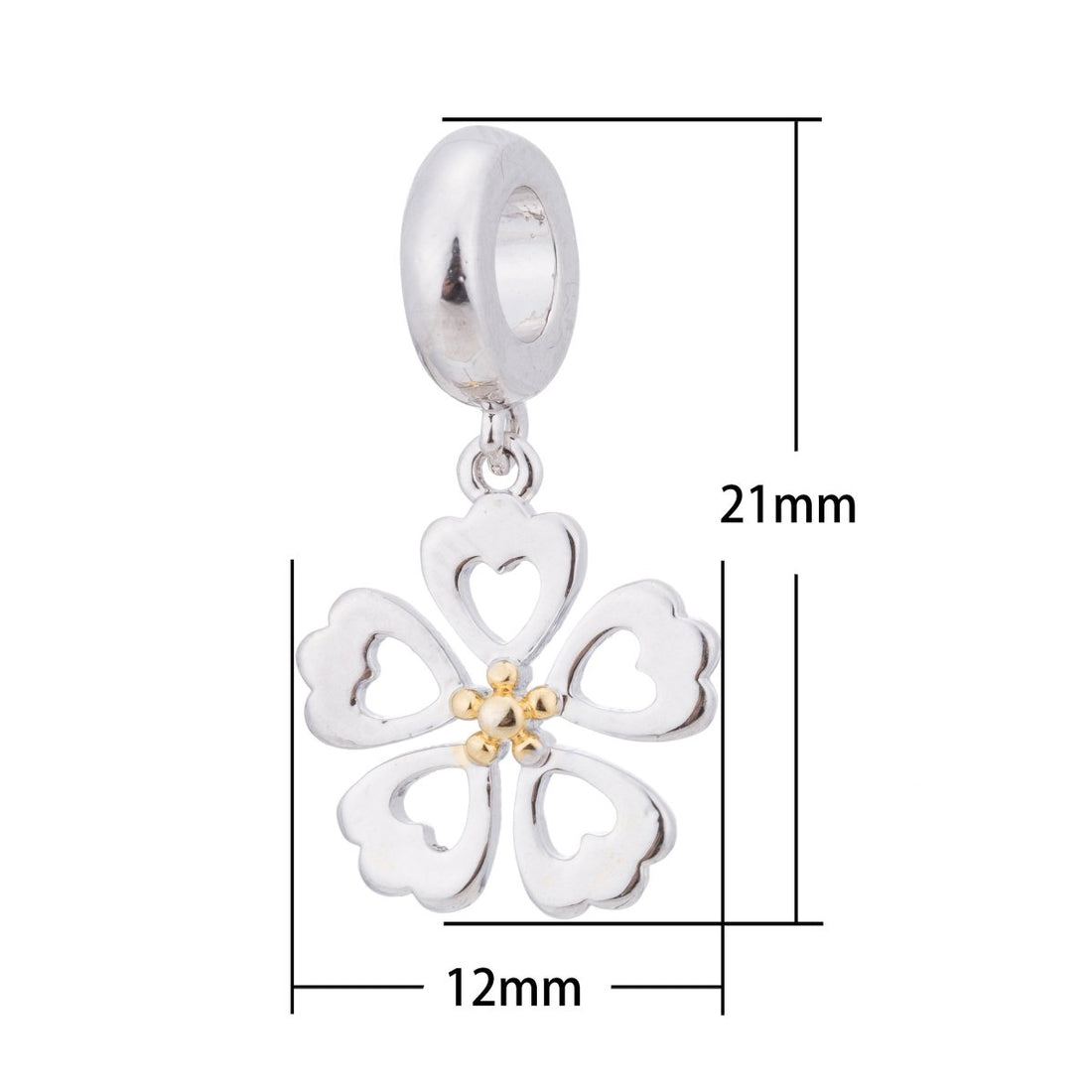 Pandora Silver Cute Flower, Golden Clover, Heart, Love, Wish, Luck, Ladies Gift Bracelet Charm Bead Finding Pendant For Jewelry Making, C-250