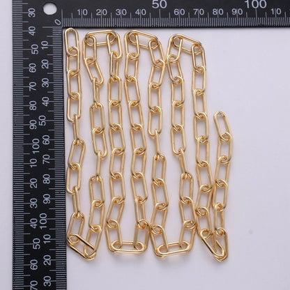 Paperclip Chain Necklace, 16K Gold Filled Paper Clip Chain 7.5x16.5mm, Nickel Free Unfinished Link Chain | ROLL-272 Clearance Pricing