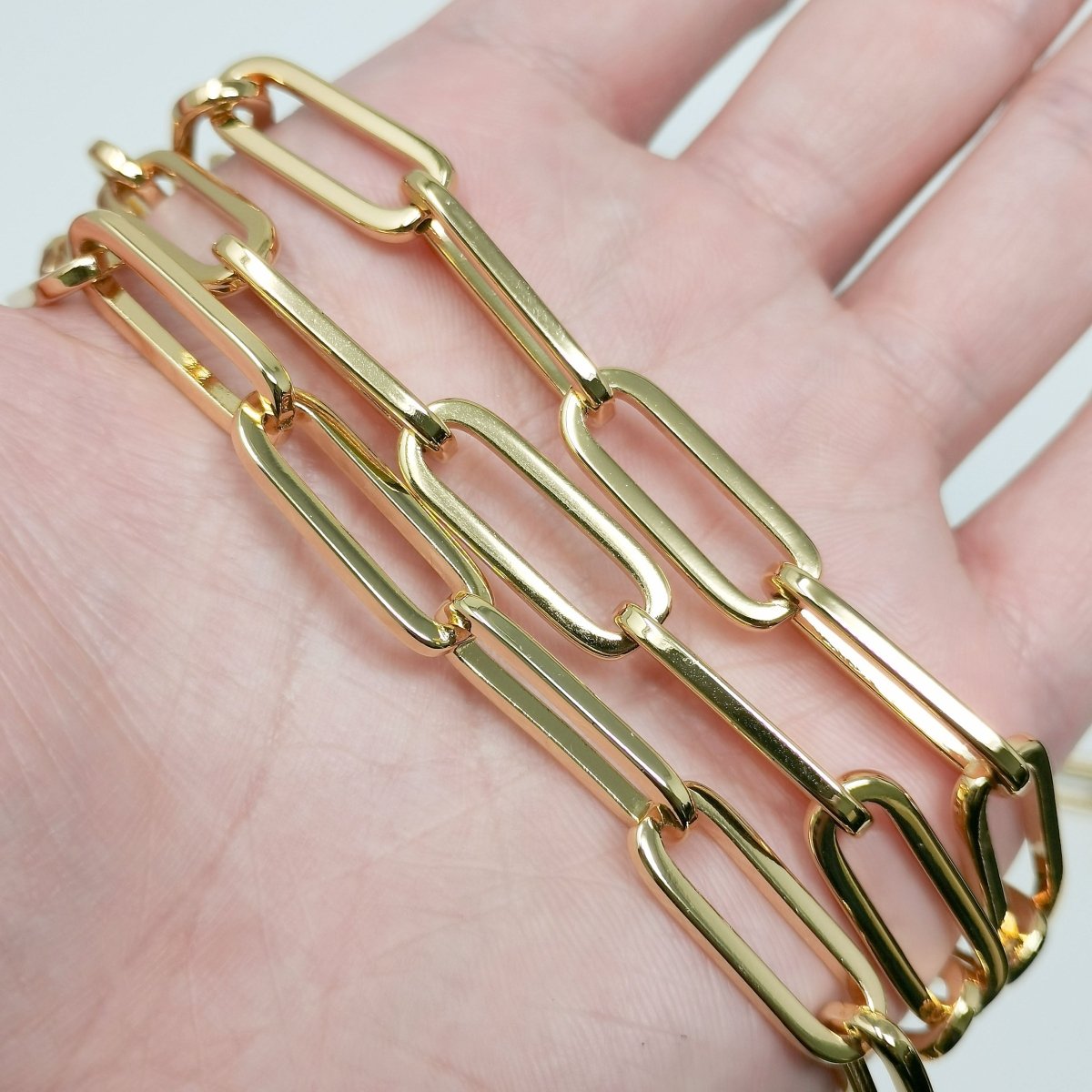 PAPERCLIP Chain Necklace, 24K Gold Filled Long Oval Rectangle Paper Clip Chain 1 Yard, Nickel Free, Unfinished Link Chain | ROLL-396 Clearance Pricing