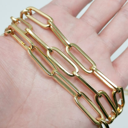 PAPERCLIP Chain Necklace, 24K Gold Filled Long Oval Rectangle Paper Clip Chain 1 Yard, Nickel Free, Unfinished Link Chain | ROLL-396 Clearance Pricing