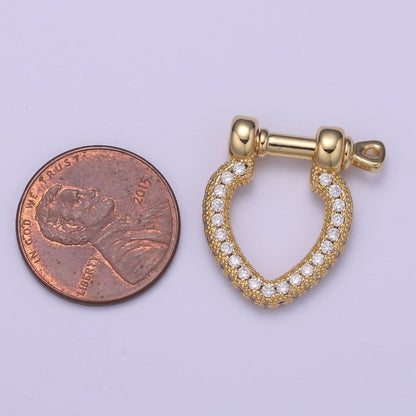 Paracord U Lock Shackle Clasp with screw Rod Carabiner Anchor Clasp, Clear CZ Paved ,For Necklace Bracelet Making Supply Component L-264