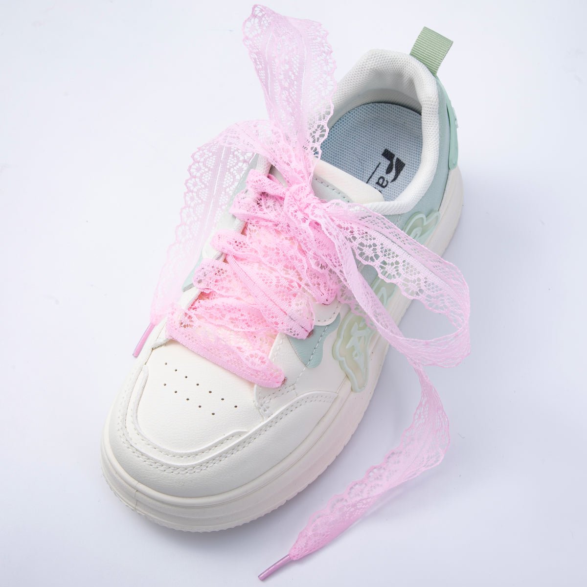 Pastel White, Blue, Pink Coquette Lace Ribbon Shoelaces | WB00302 - WB00304