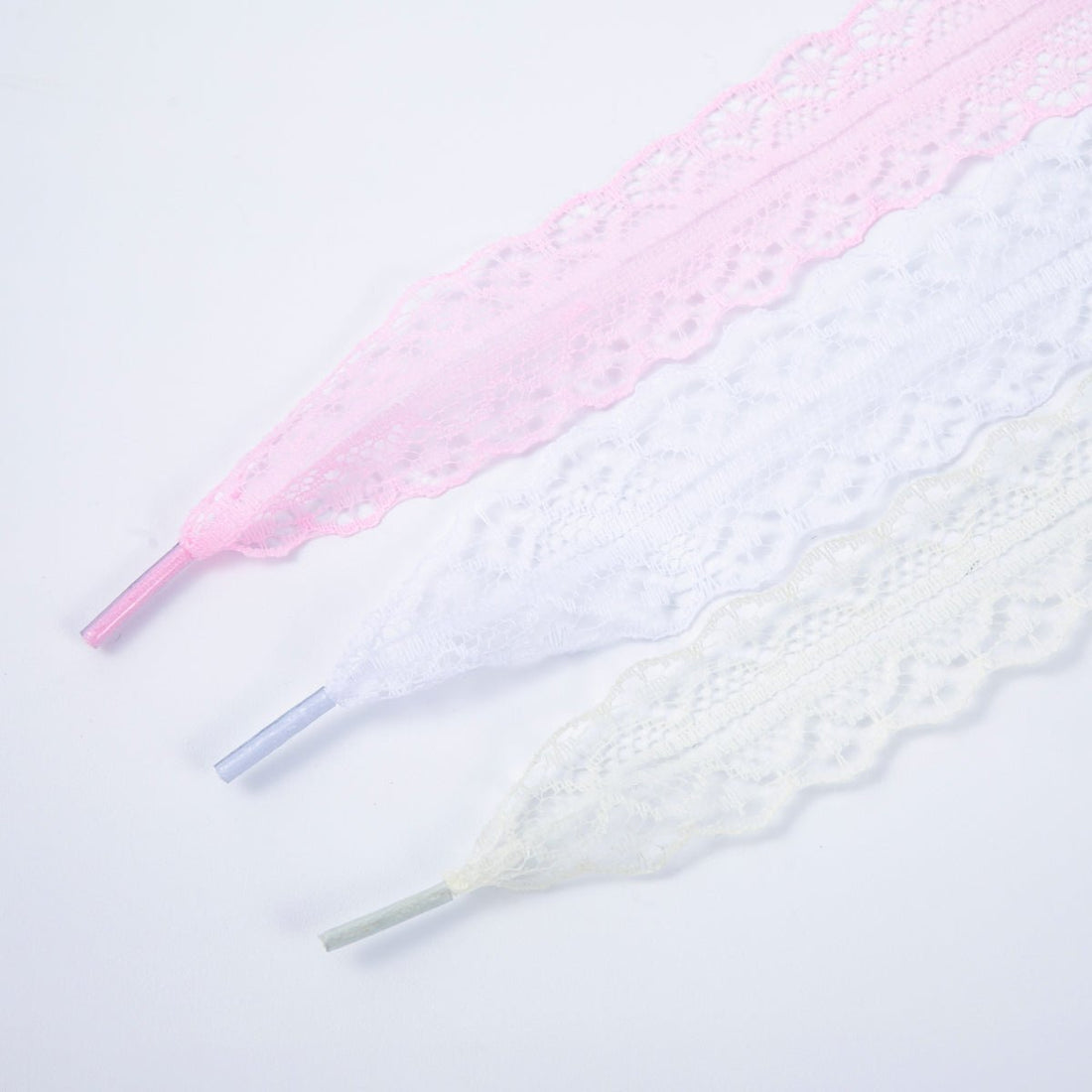 Pastel White, Blue, Pink Coquette Lace Ribbon Shoelaces | WB00302 - WB00304