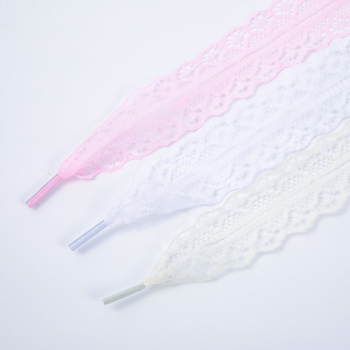 Pastel White, Blue, Pink Coquette Lace Ribbon Shoelaces | WB00302 - WB00304