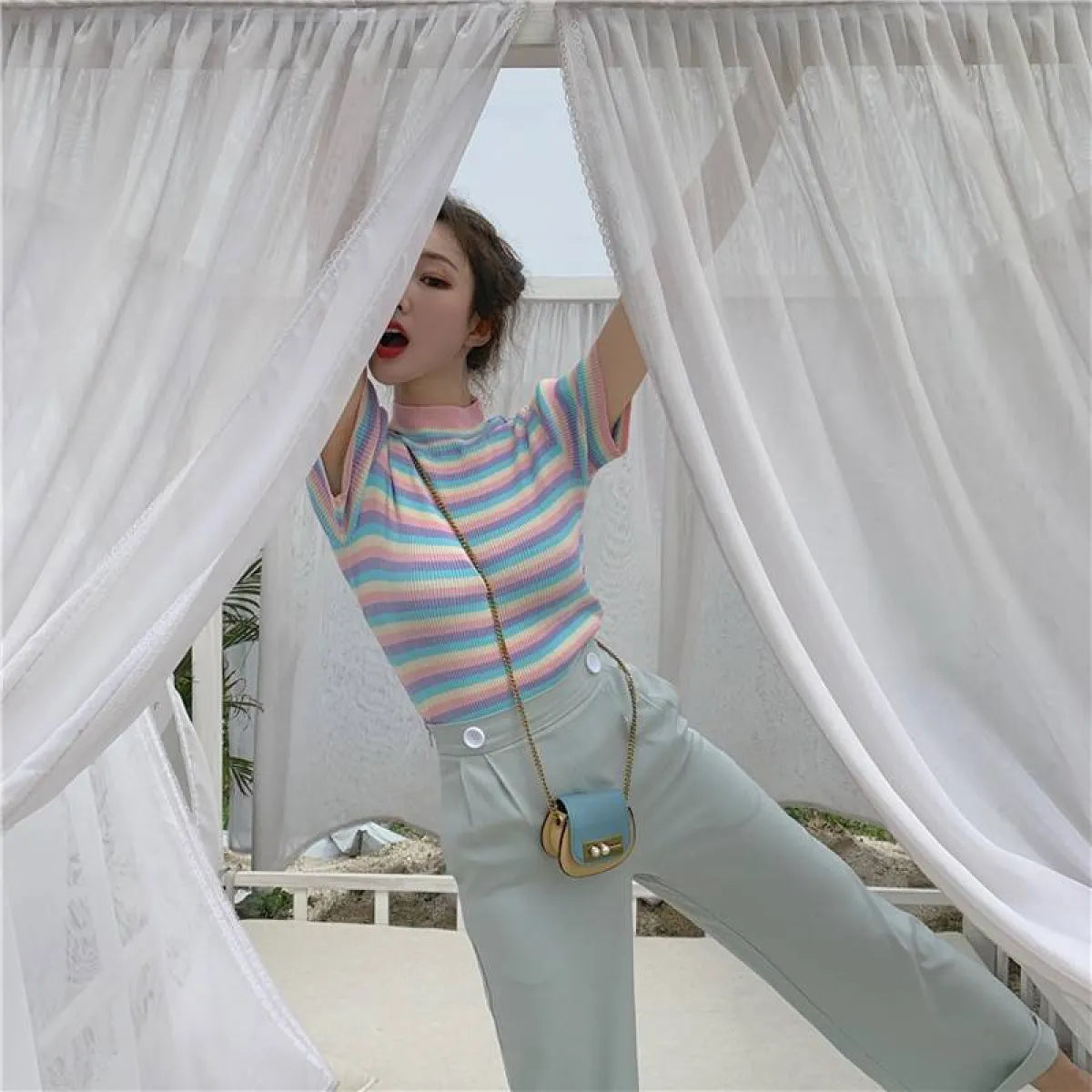 Pastel Striped Crop Top