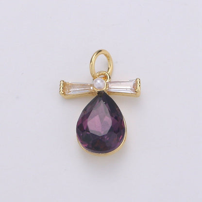 Pastel Teardrop Charms, 14k Gold Filled Cubic Zirconia, Teardrop Pendant, Gemstone Charm, Faceted Pendants, Bezel Charm, Purple mint Teal, D-744 - D-746