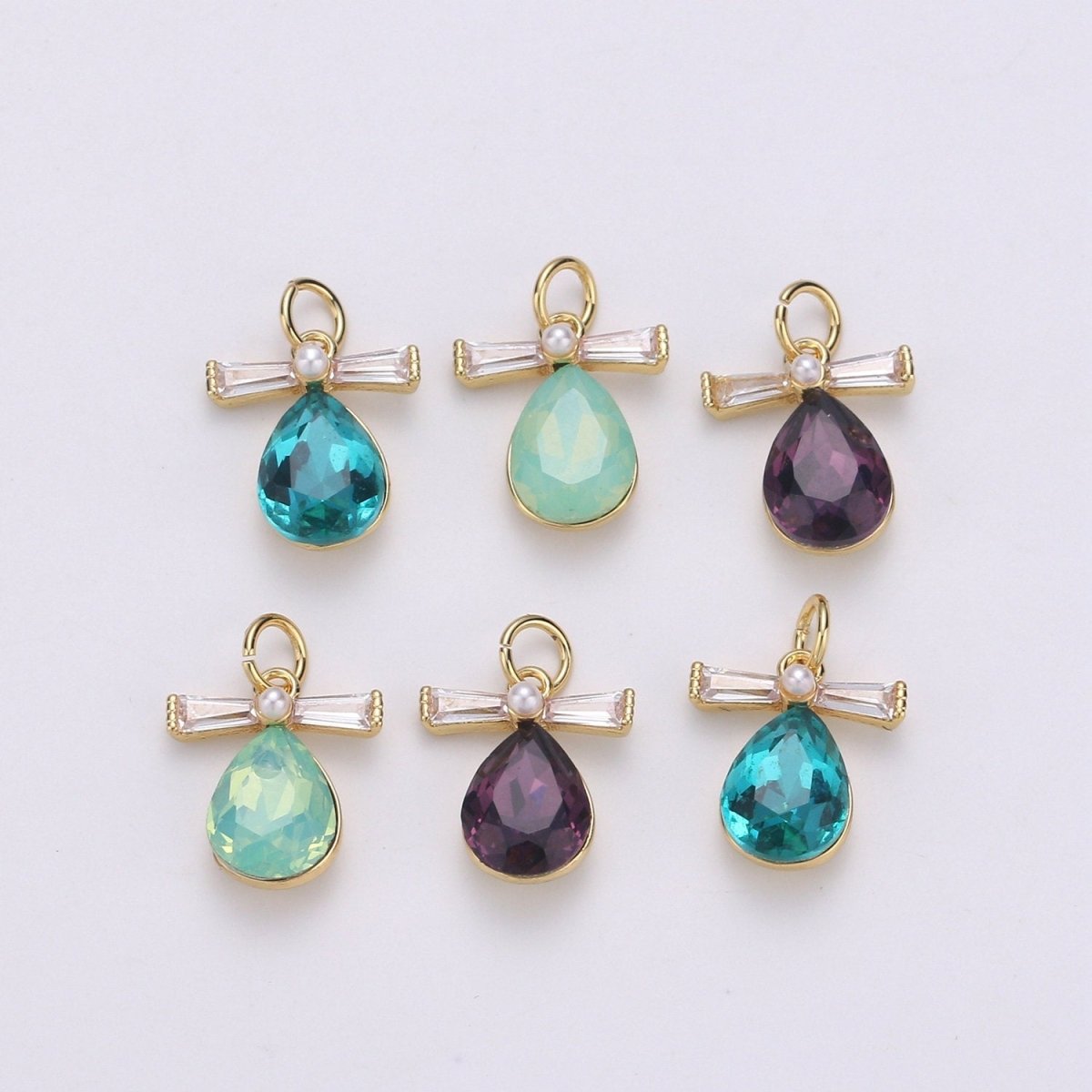 Pastel Teardrop Charms, 14k Gold Filled Cubic Zirconia, Teardrop Pendant, Gemstone Charm, Faceted Pendants, Bezel Charm, Purple mint Teal, D-744 - D-746