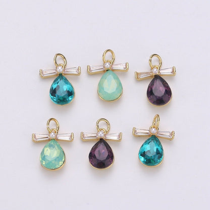 Pastel Teardrop Charms, 14k Gold Filled Cubic Zirconia, Teardrop Pendant, Gemstone Charm, Faceted Pendants, Bezel Charm, Purple mint Teal, D-744 - D-746