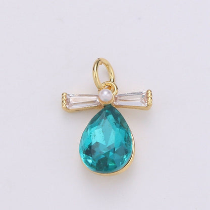 Pastel Teardrop Charms, 14k Gold Filled Cubic Zirconia, Teardrop Pendant, Gemstone Charm, Faceted Pendants, Bezel Charm, Purple mint Teal, D-744 - D-746