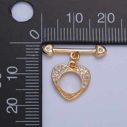Pave Heart Toggle Clasps Gold Plated Bracelet Clasp, Necklace Closure, Clasp Finding, Jewelry Finding L-760