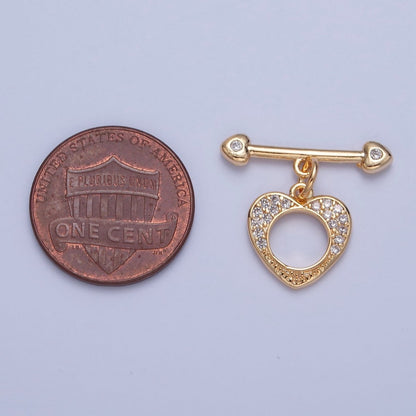 Pave Heart Toggle Clasps Gold Plated Bracelet Clasp, Necklace Closure, Clasp Finding, Jewelry Finding L-760