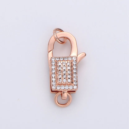 Pave Lobster Clasp, Micro Pave CZ Lobster Clasp, CZ Enhancer Clasp,Pave Bail Clasp,Large Pendant Pave Clasp, Gold Silver Pave Clasp, 20x10mm K-611 - K-614