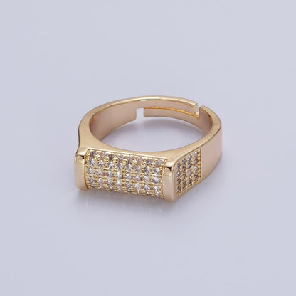 Pave Signet Ring Diamond CZ Micro Pave Signet Ring in 16K Gold Filled Adjustable Ring O-1555 O-1556