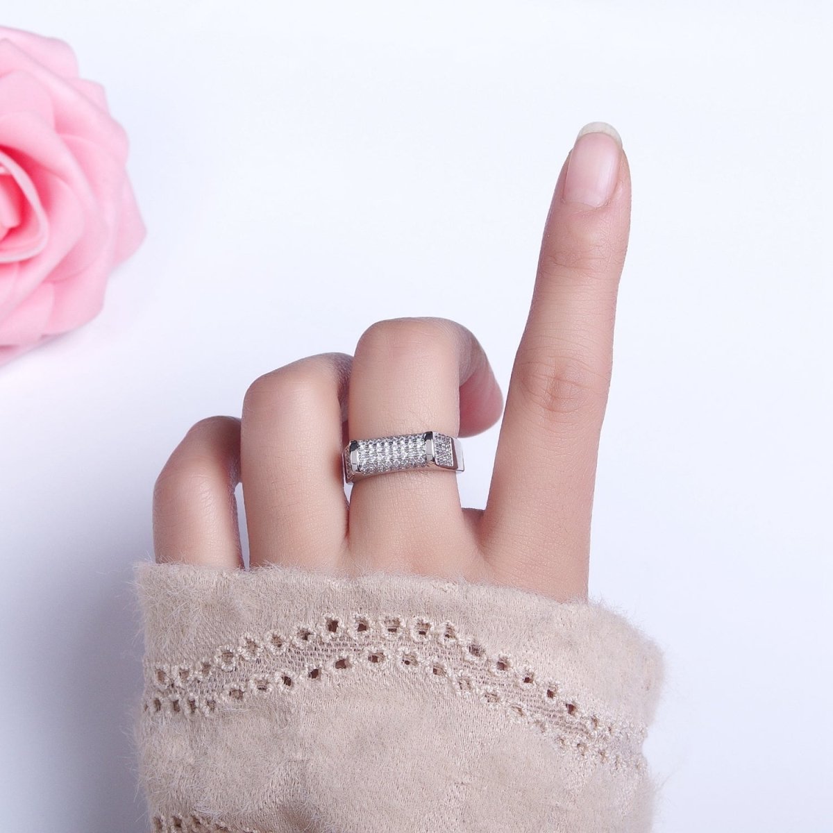 Pave Signet Ring Diamond CZ Micro Pave Signet Ring in 16K Gold Filled Adjustable Ring O-1555 O-1556