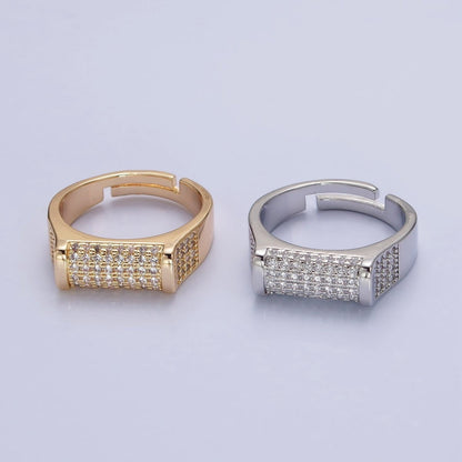 Pave Signet Ring Diamond CZ Micro Pave Signet Ring in 16K Gold Filled Adjustable Ring O-1555 O-1556