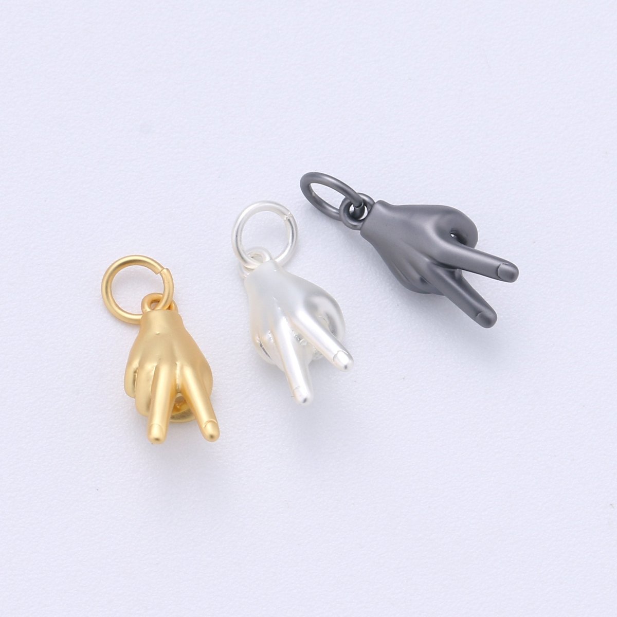 24K Gold Filled Matte Peace Hand Gesture Symbol Charm in Gold, Silver, Black | C407
