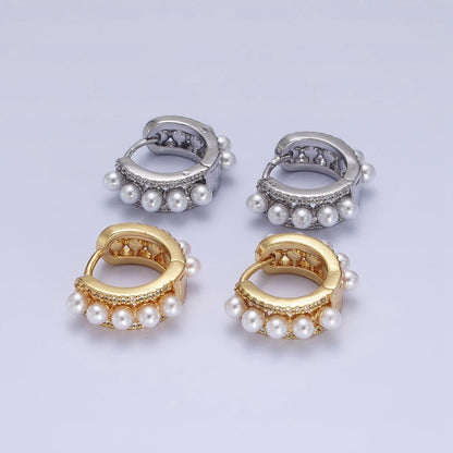 Pearl Hoop Earrings Gold Filled Silver Minimalist Huggie Earrings AB-176 AB-725