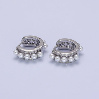 Pearl Hoop Earrings Gold Filled Silver Minimalist Huggie Earrings AB-176 AB-725