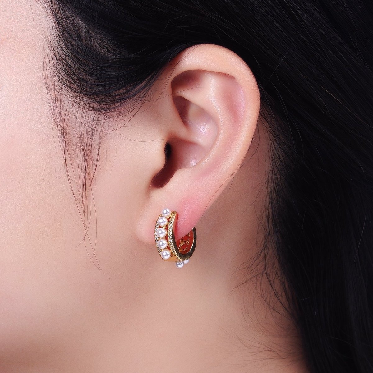 Pearl Hoop Earrings Gold Filled Silver Minimalist Huggie Earrings AB-176 AB-725