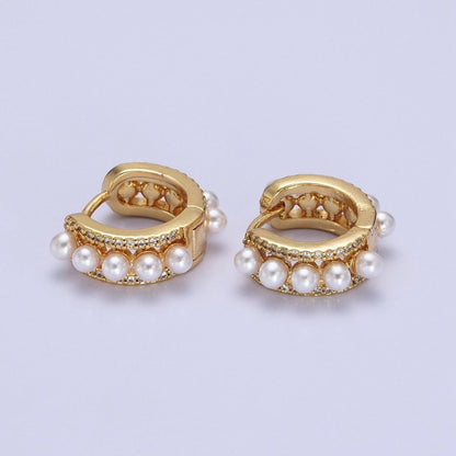Pearl Hoop Earrings Gold Filled Silver Minimalist Huggie Earrings AB-176 AB-725