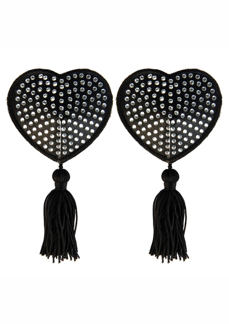 Peekaboos Heart Sequin Tassel Pasties Black White Premium Adhesive