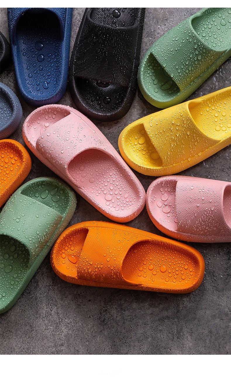 Pillow Slides Slippers Comfy Shoes Non-slip Bathroom Home Thicked Bottom Slippers Women&