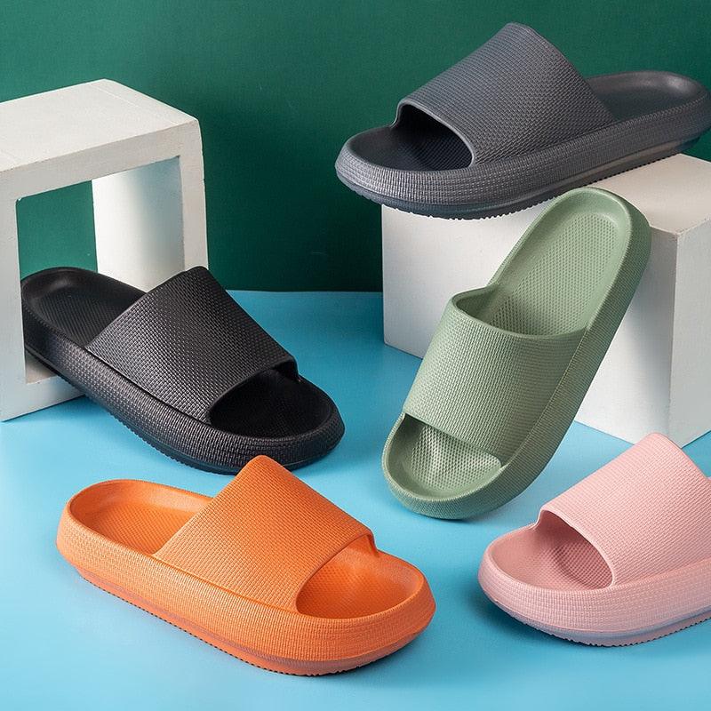 Pillow Slides Slippers Comfy Shoes Non-slip Bathroom Home Thicked Bottom Slippers Women&