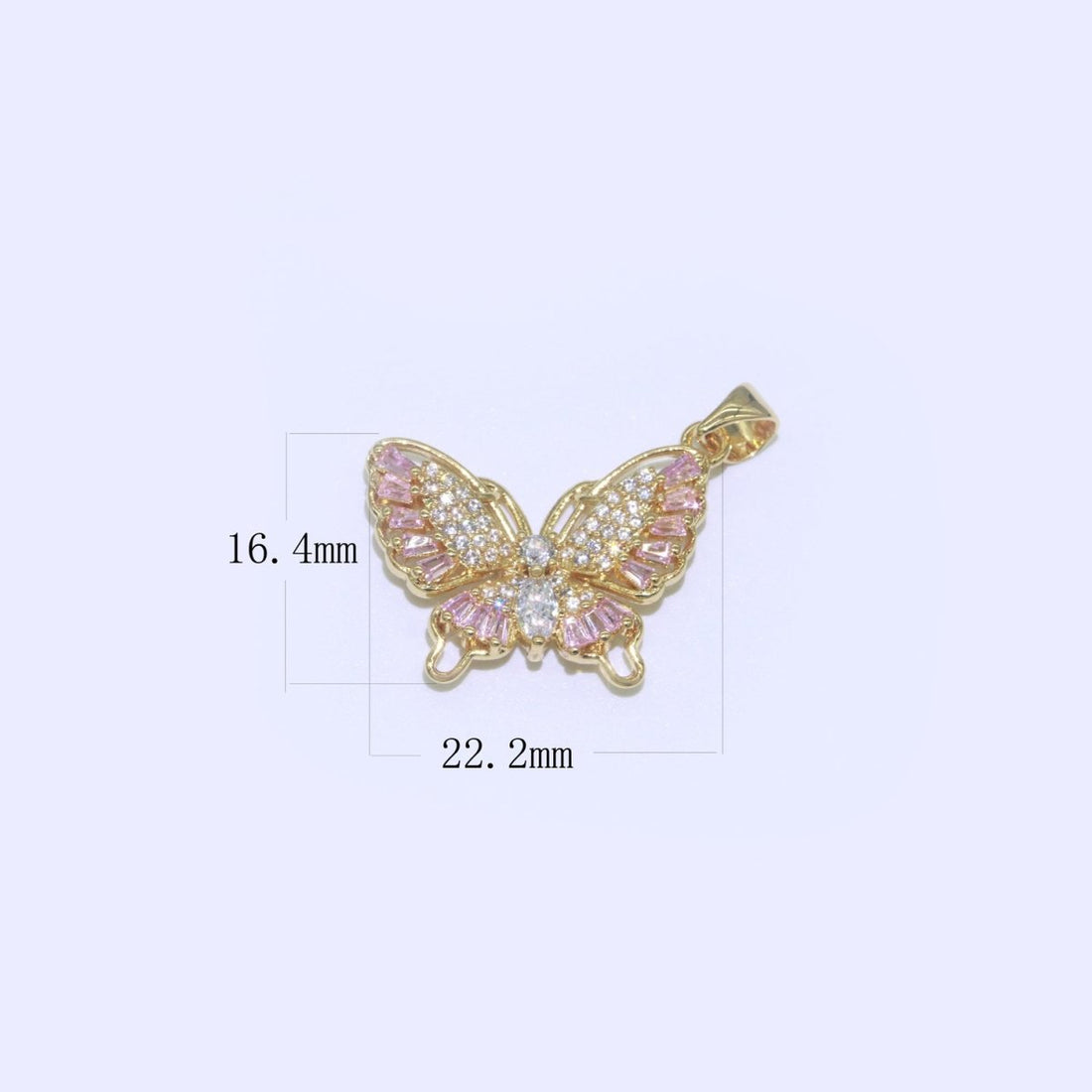 Pink 14k Gold Filled Micro Pave CZ Butterfly Pendant Charm Dangle Mariposa Monarch Animal Pendant Charm Baguette for Necklace J-904