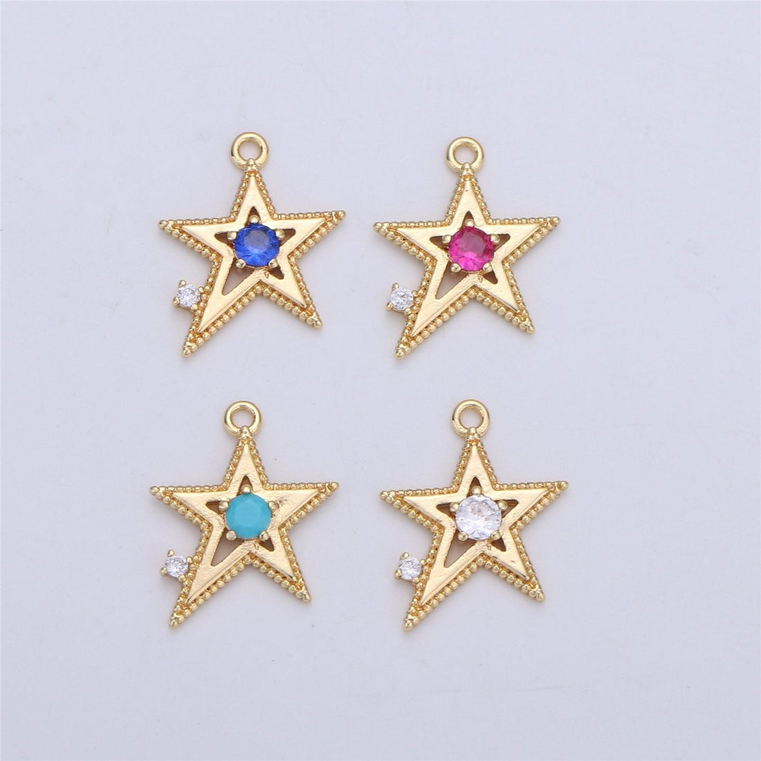 Pink Blue Clear Cubic star charm, 1 piece, 13x16mm 16K gold plated brass, CZ, Nickel free, Rock Star charm for Necklace Earring  I-331