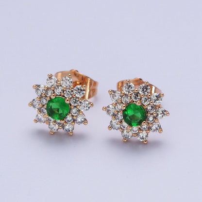 Pink, Clear, Green Celestial Star Flower CZ Stud Earrings | AB025 AB026 AB027