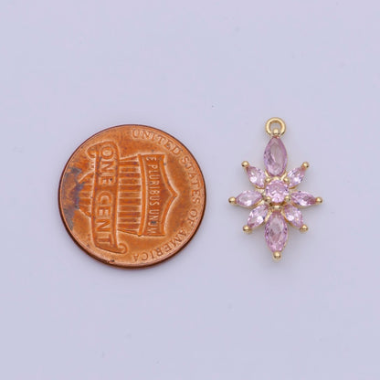 Pink Cubic Zirconia Flower Nature Gold Charm For DIY Jewelry Making AG-136